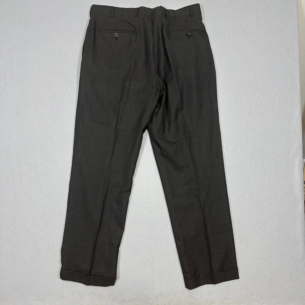 Brooks Brothers 346 Madison Fit Pleated Charcoal Windowpane Dress Pants 35x31